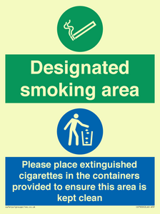 Designated smoking area
Please place extinguished cigarettes in the containers provided to ensure this area is kept clean